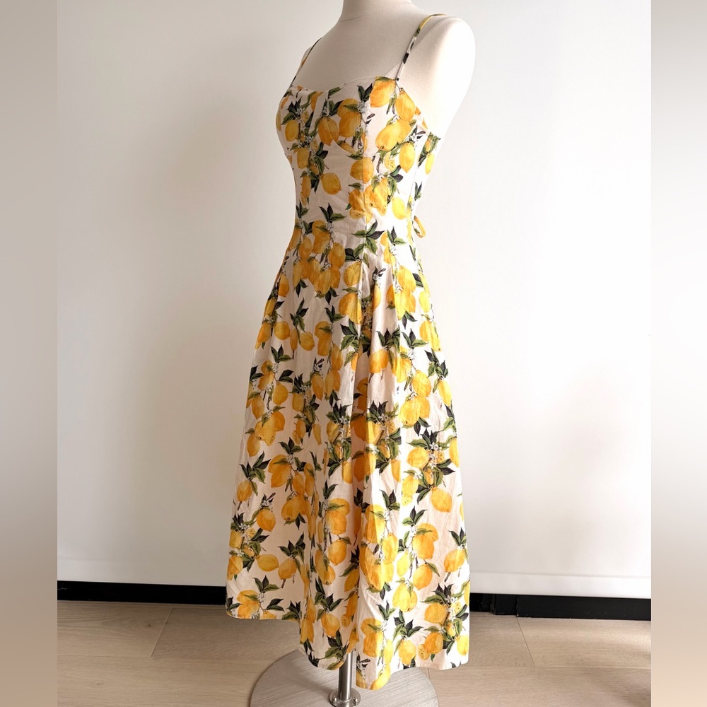 Cider Cotton Lemon Lace Up Pleated Cami Midi Sundress - Picture 2 of 6